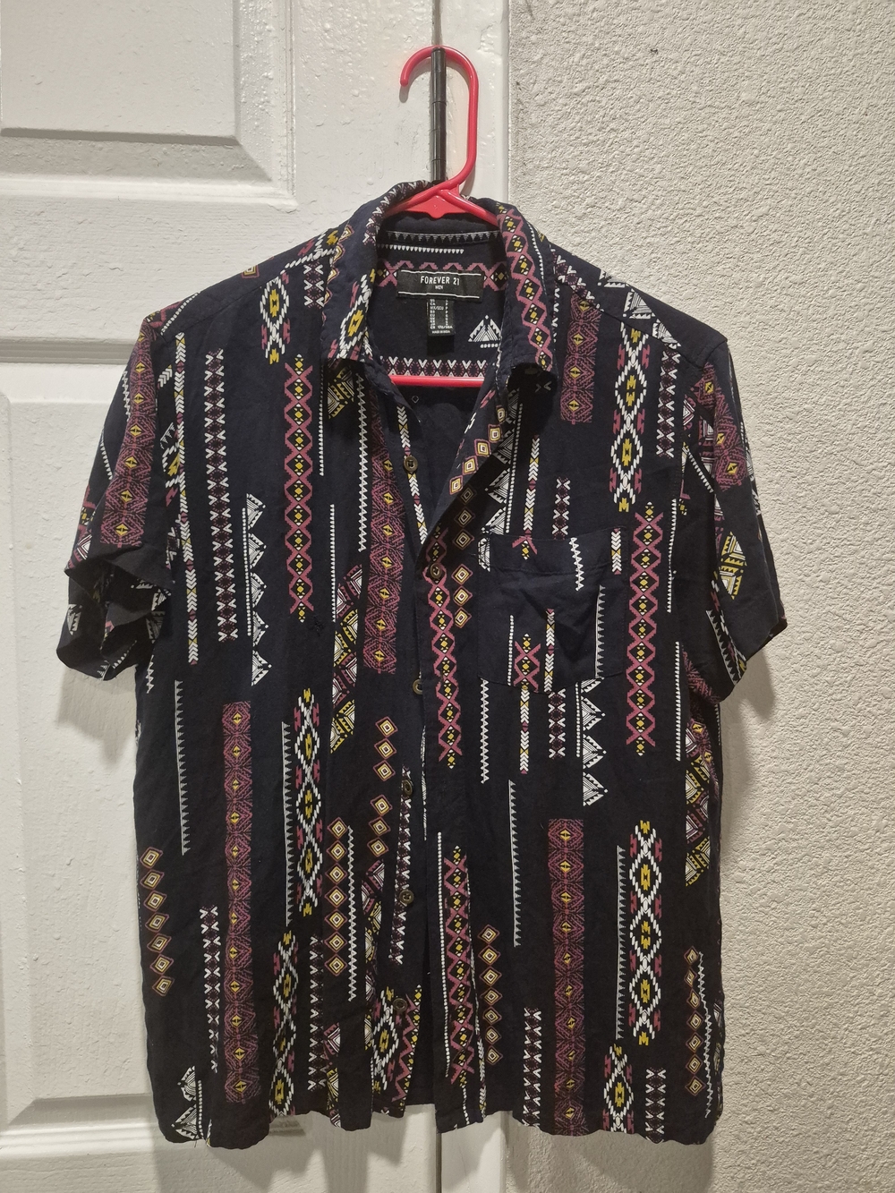 Forever 21 Black Short-Sleeve Aztec Print Button-Up Shirt